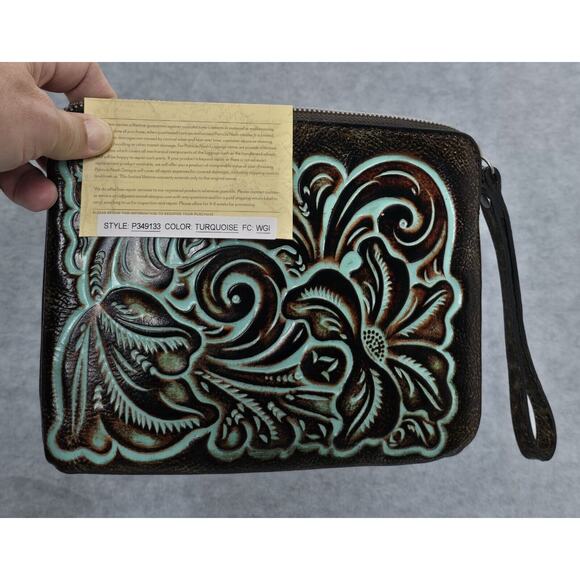 Patricia Nash CASSINI WRISTLET Italian Leather Tooled Turquoise Authentic, NWOT - Picture 9 of 9
